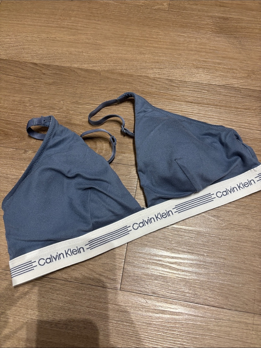 Calvin Klein Slate Blue Triangle Bralette with Logo Band